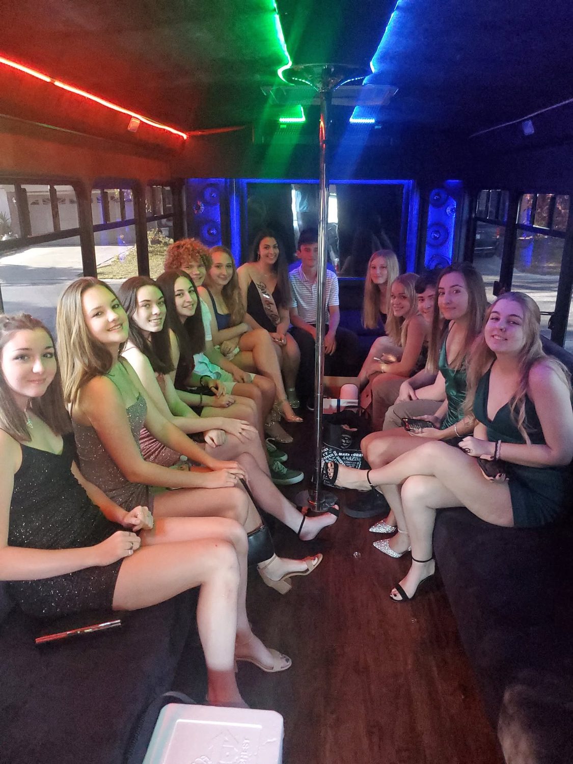 Dance night ride, colorful party bus lighting
